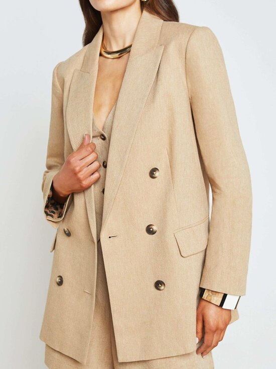 L'AGENCE Jackets & Blazers - L'AGENCE 'Aimee' Double-Breasted Linen-Blend Blazer, Sand/Sahara Leopard